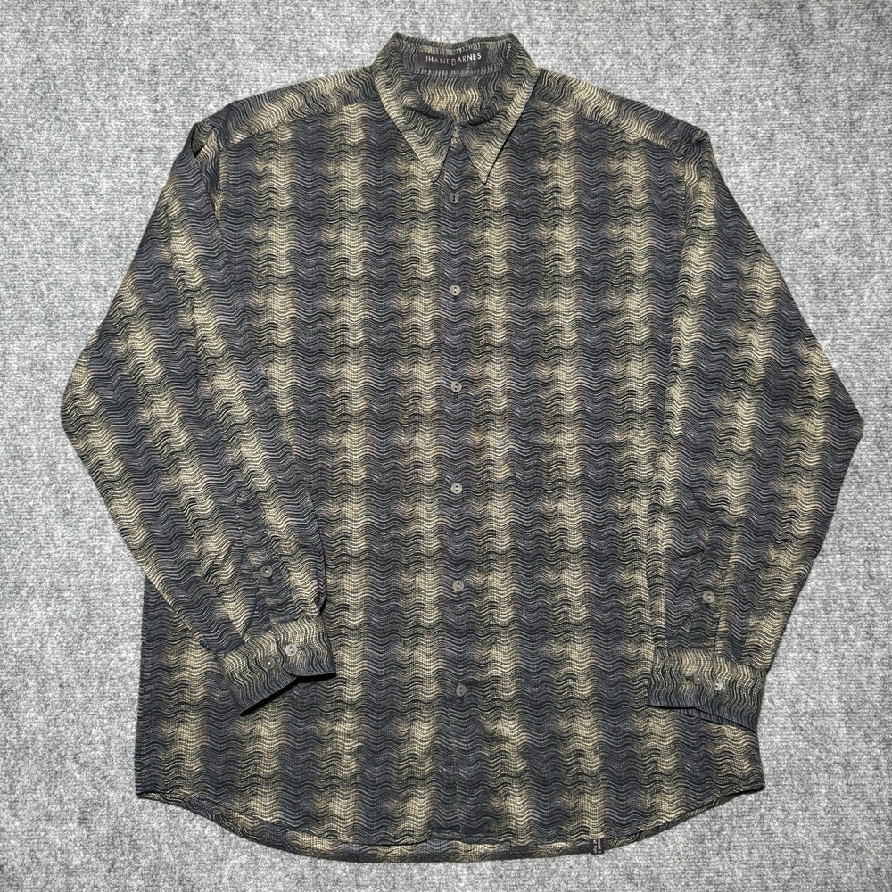 Jhane Barnes Button Up Striped Abstract Geometric Men Size Medium Brown